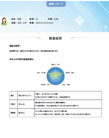 AI脈診機 出力レポート