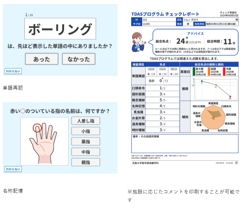 TDAS プログラム 物忘れ相談プログラム LMN-MSP0 画面例