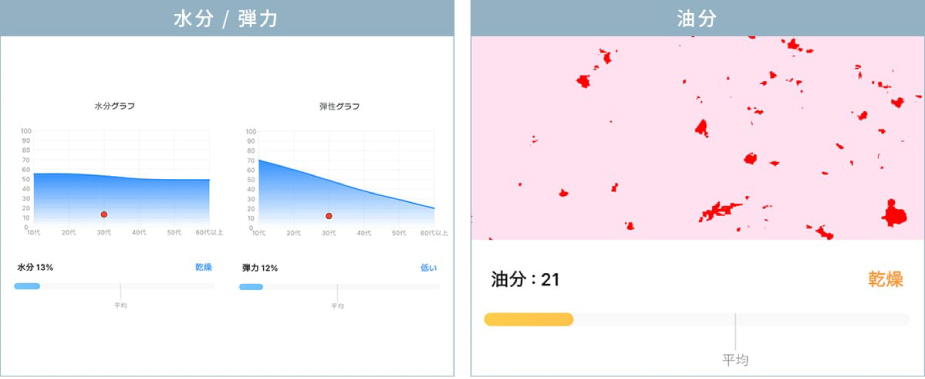 「水分/弾力」「油分」
