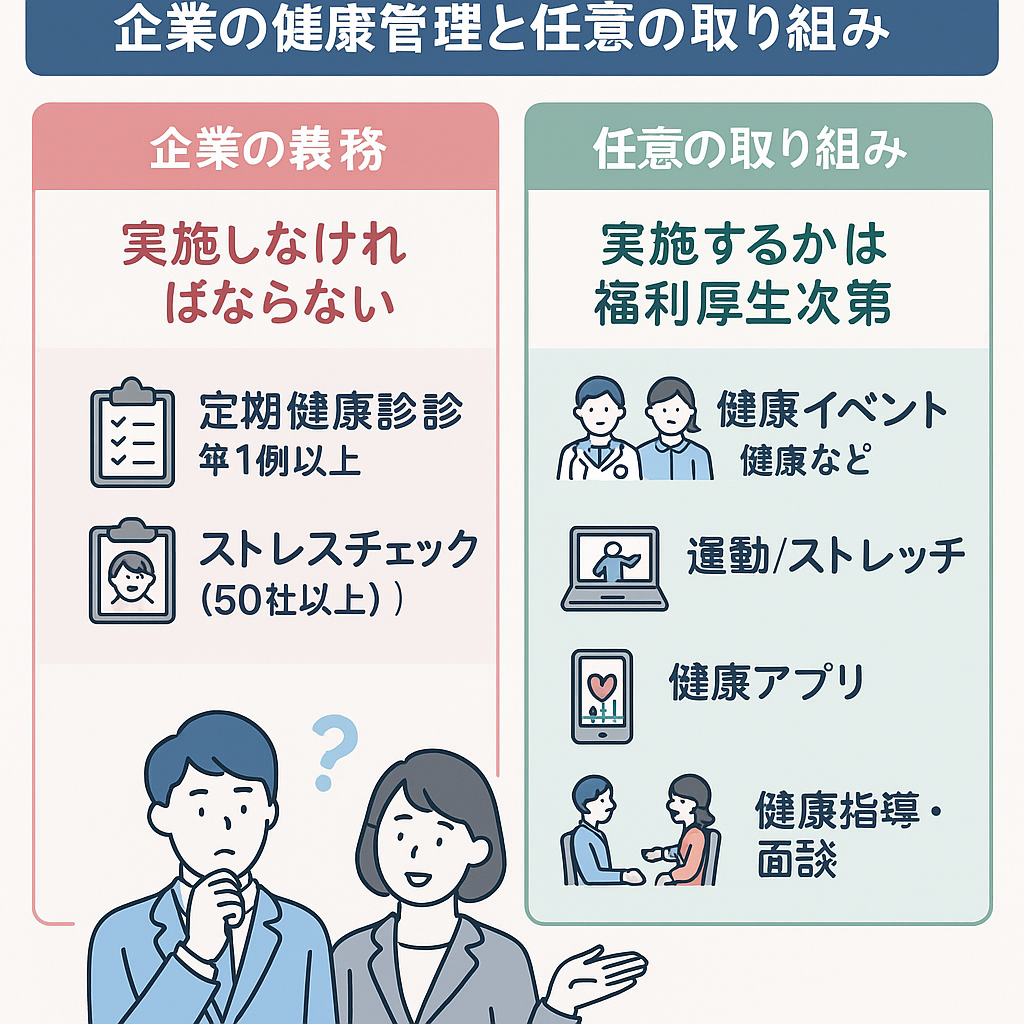 企業の健康管理と任意の取り組みの違いまとめ
